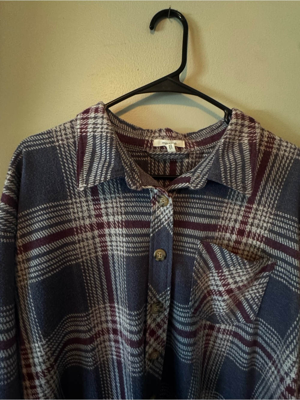 Maurices Plaid Knit Shirt Jacket in Navy and Burgundy - Picture 3 of 5